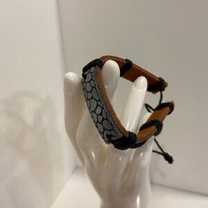 Genuine Leather & Rope Adjustable Bracelet With Textured Metal Accent anima